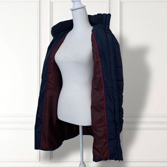 Tommy Hilfiger Navy Blue Mid Length Puffer Jacket Coat W/Hood Sz XXS - Picture 7 of 13